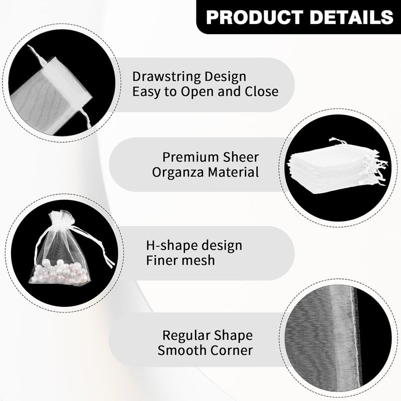 BOEIAC White Organza Bags - 50 Pcs, Sheer 4 x 6 Inch, Jewelry & Party Favor Bags with Drawstring, Mesh Gift Pouches for Wedding, Valentine's Day Party - Image 4